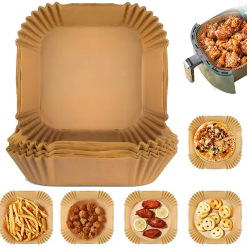 50Pcs Disposable Air Fryer Paper Oil Absorbing And Anti Oil Paper Tray Non Stick Baking Pad Large Toughness Square