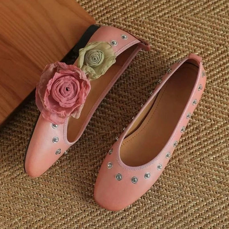 Flower Fashion Designer Shoes Women Shallow Comfort Casual Flats Dress Shoes Rivet Brand Mary Jane Shoes Women Zapatos De Mujer