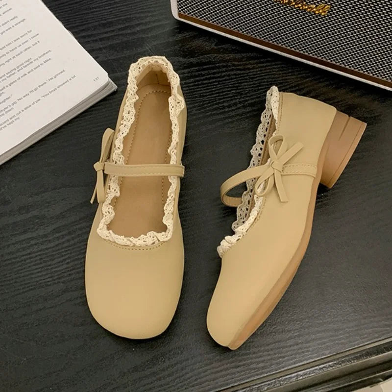 women's Spring summer new retro gentle temperament paired with skirt thick heel shallow mouth comfortable single shoes