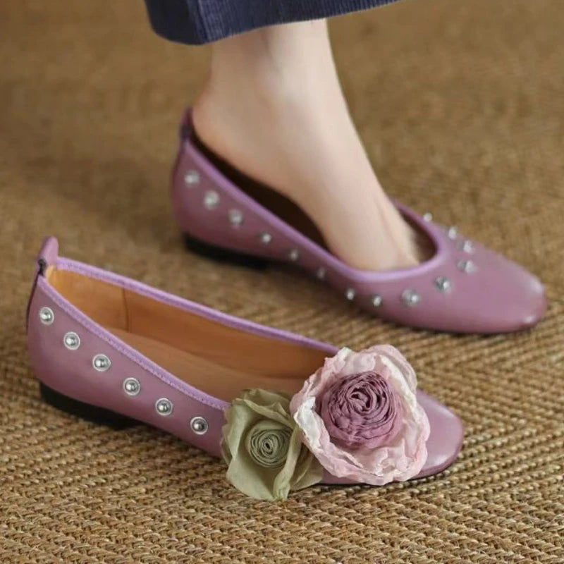 Flower Fashion Designer Shoes Women Shallow Comfort Casual Flats Dress Shoes Rivet Brand Mary Jane Shoes Women Zapatos De Mujer