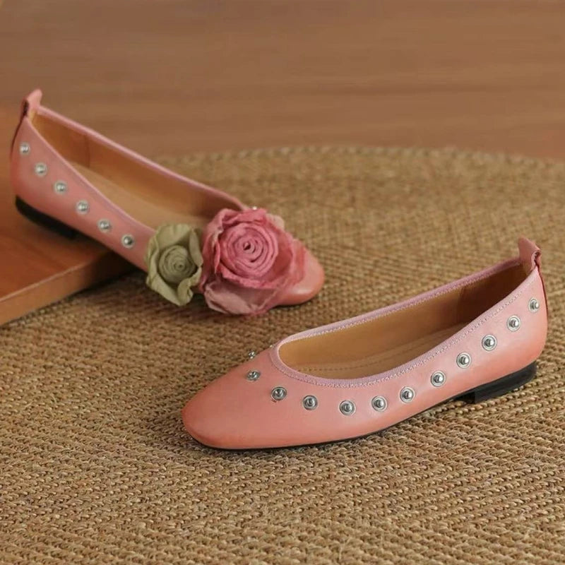 Flower Fashion Designer Shoes Women Shallow Comfort Casual Flats Dress Shoes Rivet Brand Mary Jane Shoes Women Zapatos De Mujer