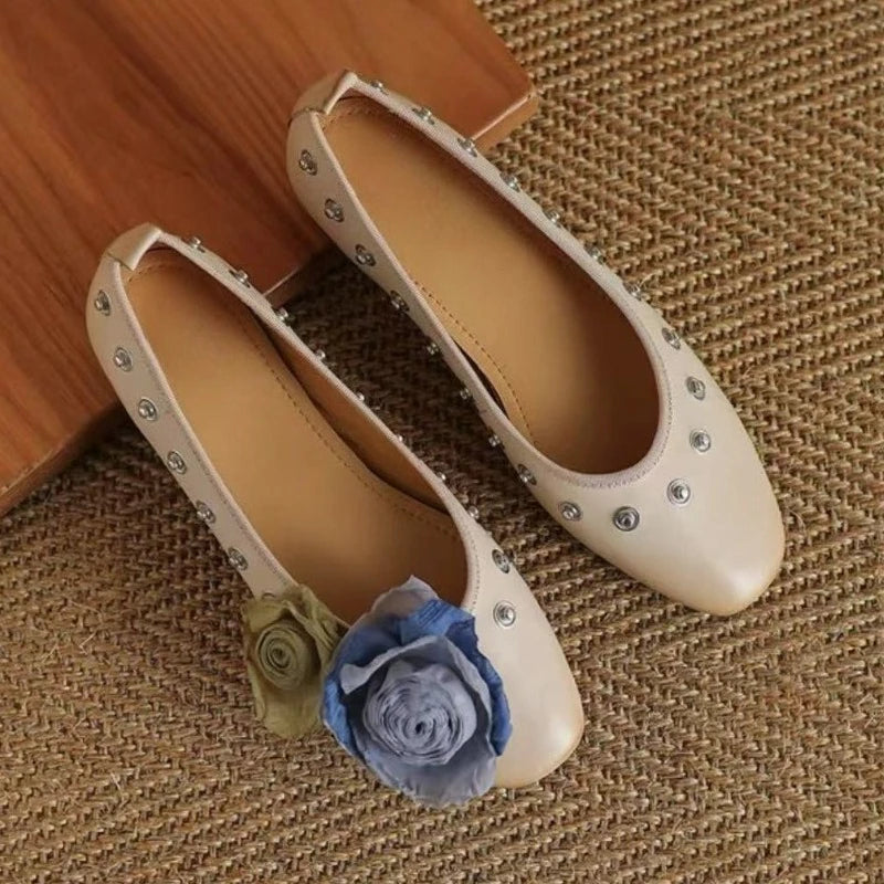 Flower Fashion Designer Shoes Women Shallow Comfort Casual Flats Dress Shoes Rivet Brand Mary Jane Shoes Women Zapatos De Mujer