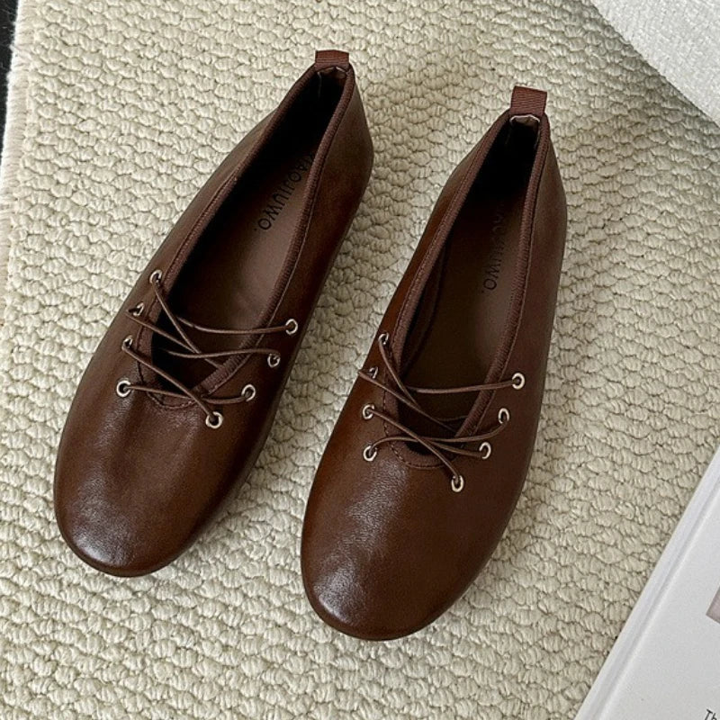 Brand Round Toe Flat Women Shoes Spring Autumn New Retro Casual Single Shoes Comfort Soft Sole Fashion Ballet Flat Shoes Women