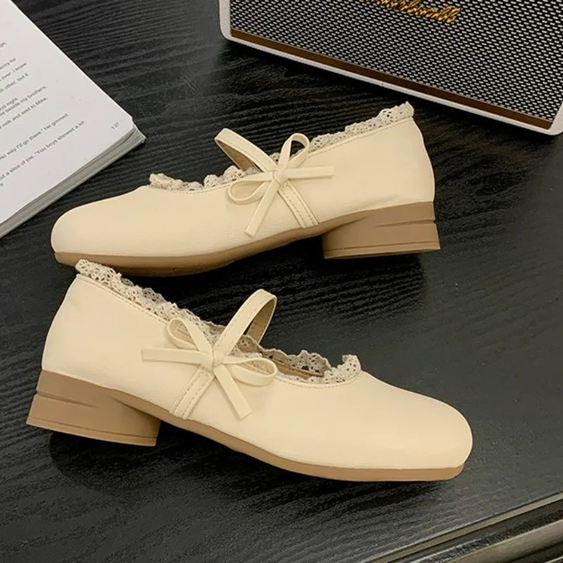 women's Spring summer new retro gentle temperament paired with skirt thick heel shallow mouth comfortable single shoes