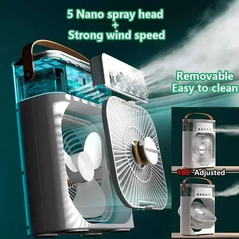 Summer Cooling Fan 3 In 1 Portable Desktop Humidifier USB Mini Air Conditioners Night Light Water Mist For Home, Office