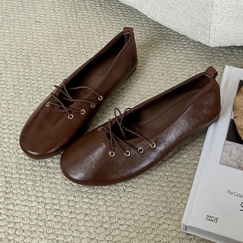 Brand Round Toe Flat Women Shoes Spring Autumn New Retro Casual Single Shoes Comfort Soft Sole Fashion Ballet Flat Shoes Women
