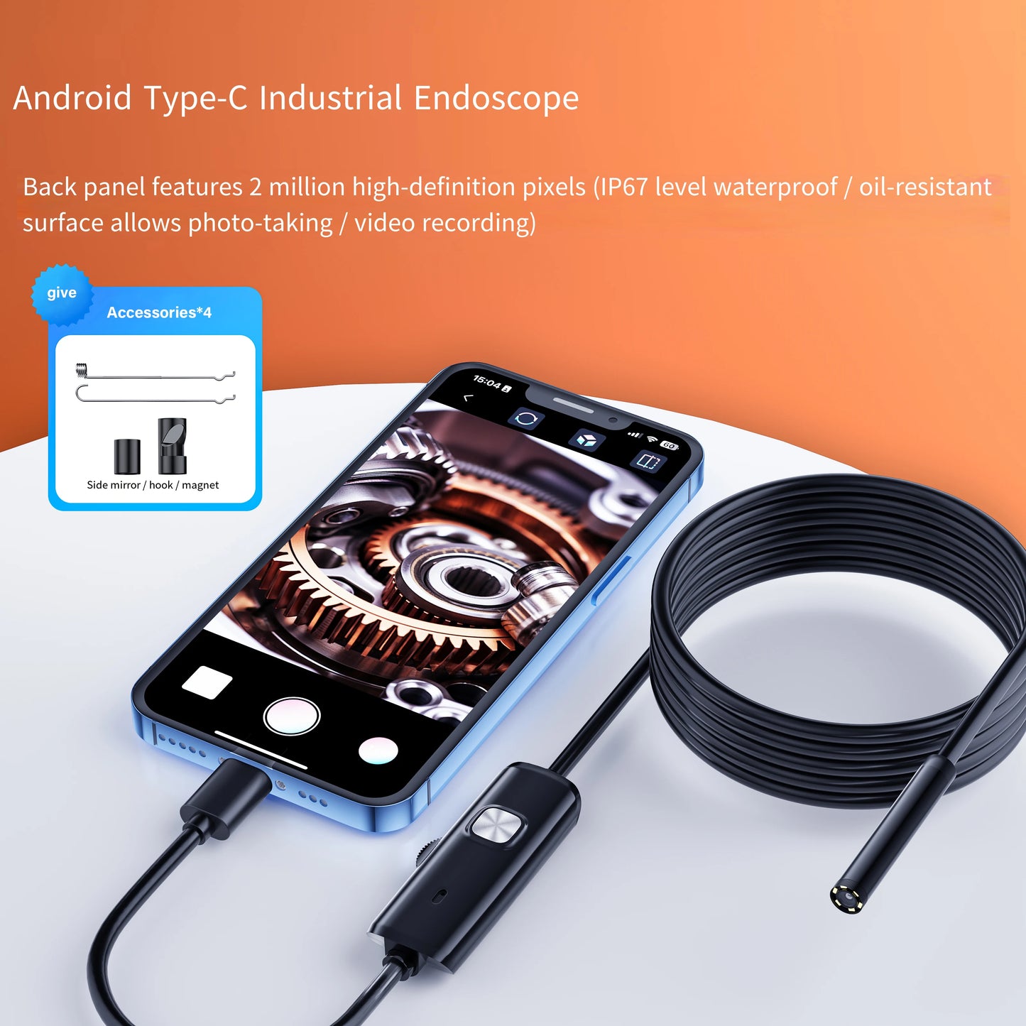 7.0MM TYPE-C Endoscope Camera IP67 Waterproof 6 LEDs Adjustable USB Android Flexible Inspection Borescope Cameras for Phone PC