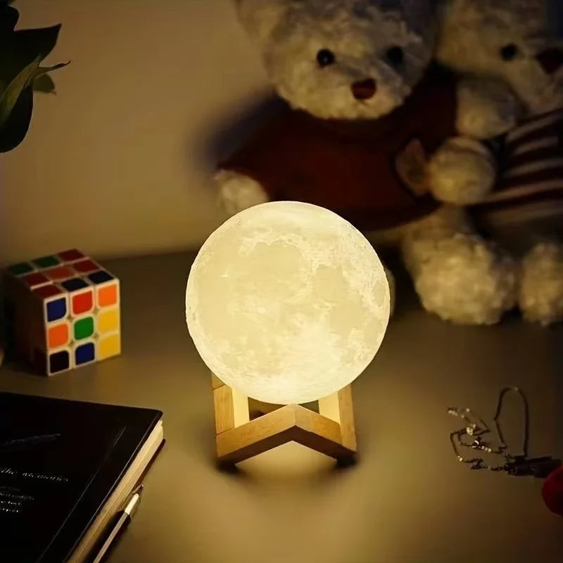 1pc Moon Lamp, LED Night Lamp DIY Planet Lamp, Moon Ball Luminous Battery Model, Wooden Stand, Gifts for Girls Boys Women Men
