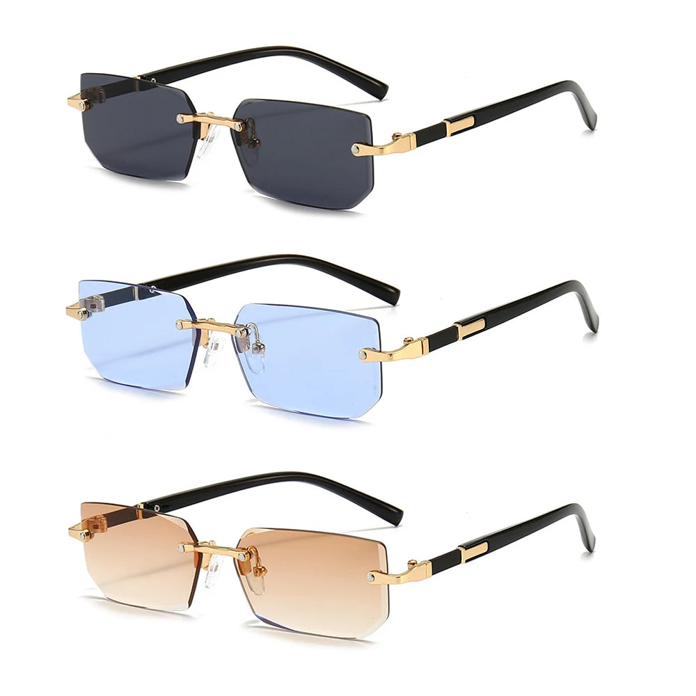 Fashion Rimless Sunglasses Men Women Populare Frameless Sun Glasses Male Female Classic Small Square Summer Traveling Shades