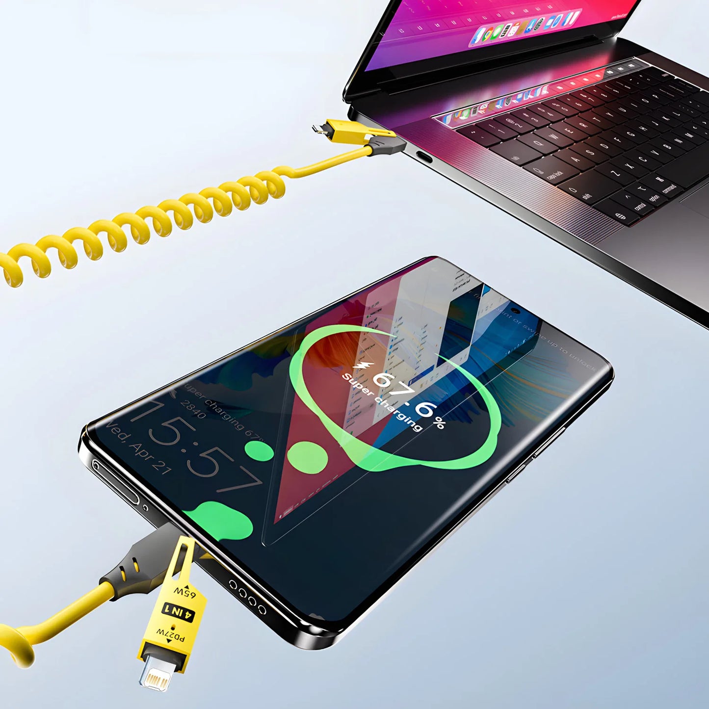 Zinc Alloy USB-C 4IN1 65w Fast Charging Cable for iPhone Usb Type C Cable For iPhone Xiaomi Samsung PD spring data cable