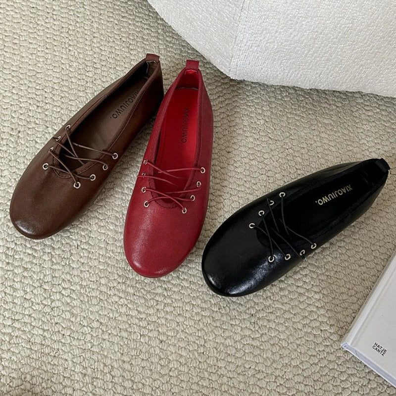 Brand Round Toe Flat Women Shoes Spring Autumn New Retro Casual Single Shoes Comfort Soft Sole Fashion Ballet Flat Shoes Women