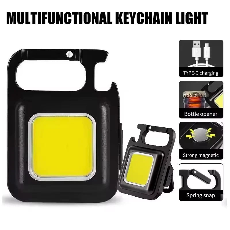 1/2PCS USB COB Keychain Work Light Flashlight Super Bright Emergency Light,Bottle Opener,With Magnetic Base For Outdoor Camping