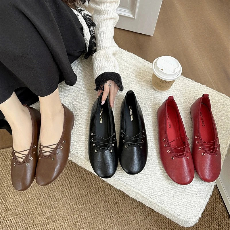 Brand Round Toe Flat Women Shoes Spring Autumn New Retro Casual Single Shoes Comfort Soft Sole Fashion Ballet Flat Shoes Women