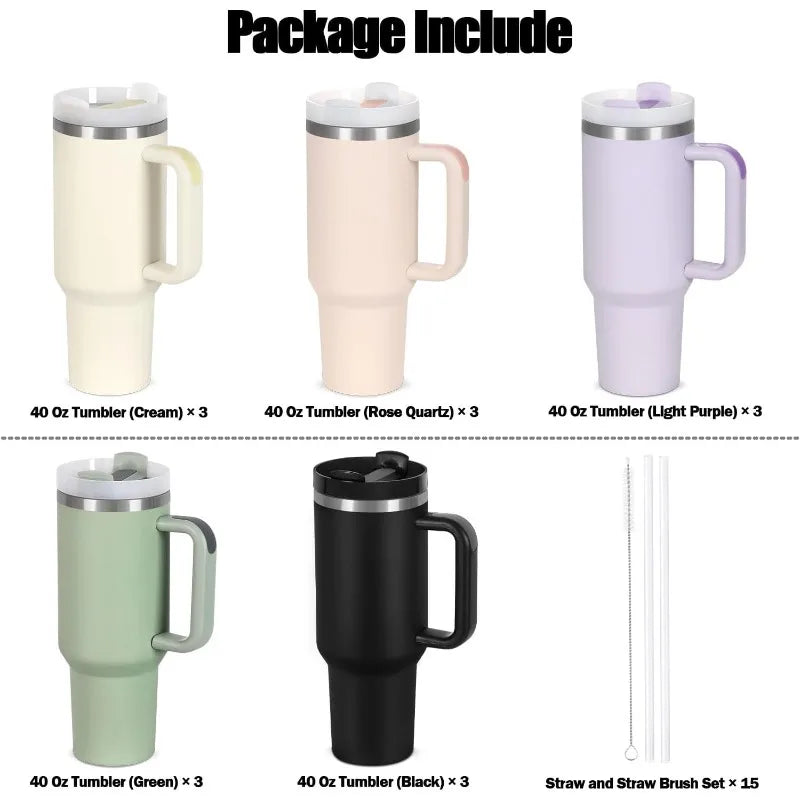 15 Pack 40 Oz Tumbler With Handle And Straw Bulk, 40 Oz Tumbler Stainless Steel Vacuum Insulation Keep Hot And Cold, 40 Oz