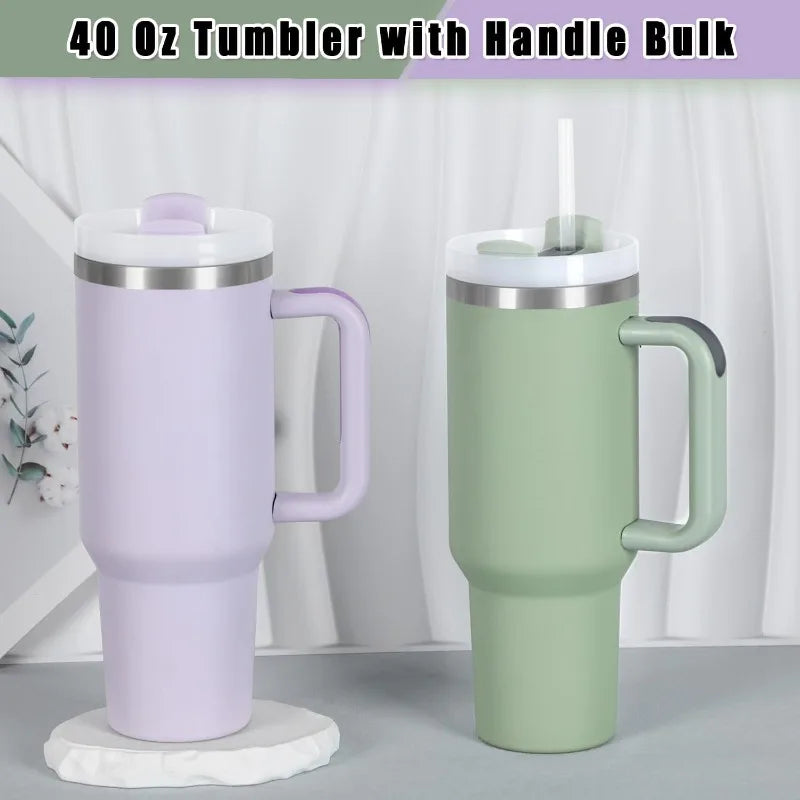 15 Pack 40 Oz Tumbler With Handle And Straw Bulk, 40 Oz Tumbler Stainless Steel Vacuum Insulation Keep Hot And Cold, 40 Oz