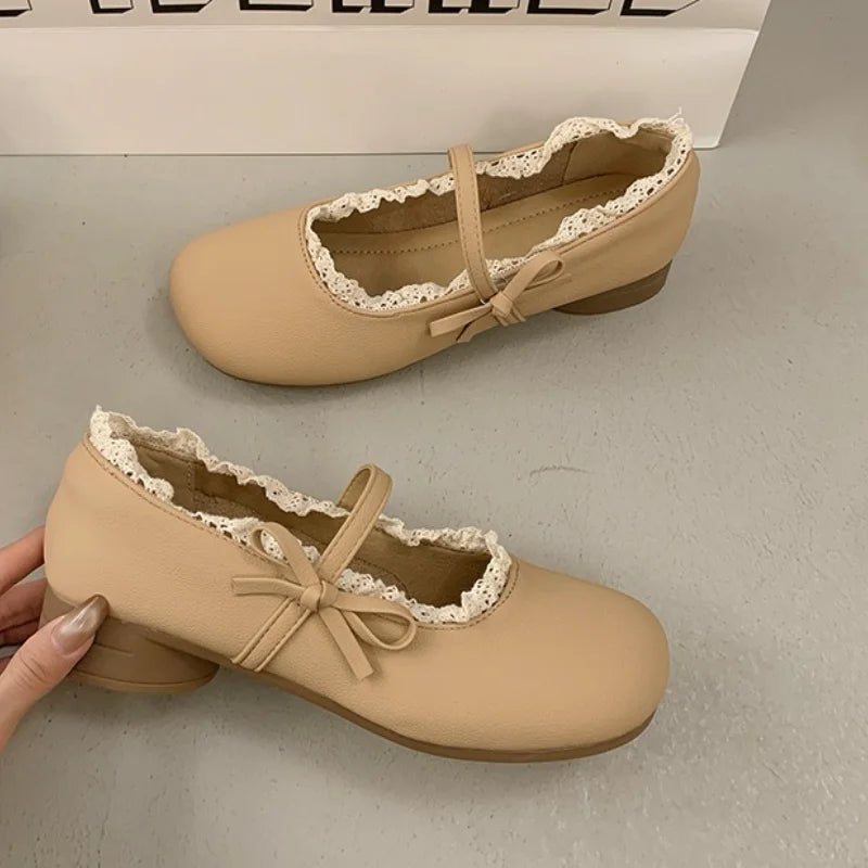 women's Spring summer new retro gentle temperament paired with skirt thick heel shallow mouth comfortable single shoes