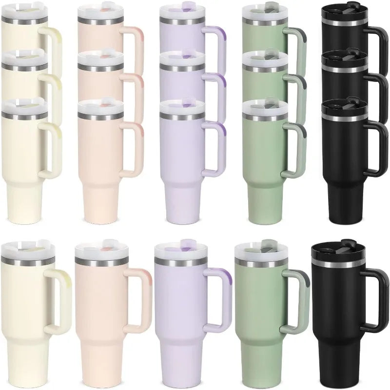 15 Pack 40 Oz Tumbler With Handle And Straw Bulk, 40 Oz Tumbler Stainless Steel Vacuum Insulation Keep Hot And Cold, 40 Oz
