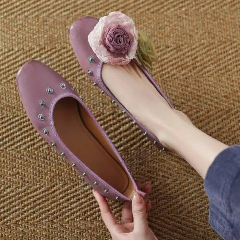 Flower Fashion Designer Shoes Women Shallow Comfort Casual Flats Dress Shoes Rivet Brand Mary Jane Shoes Women Zapatos De Mujer