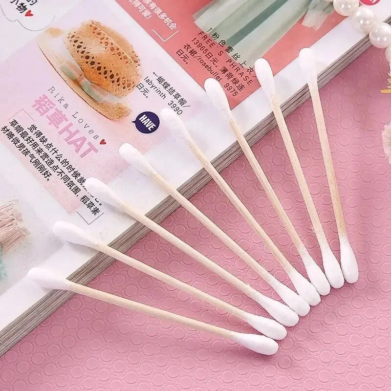 100pcs/500pcs Double Head Wood Cotton Swab Nose Ears Cleaning Women Makeup Tools Lipstik Cotton Buds Tip Sticks