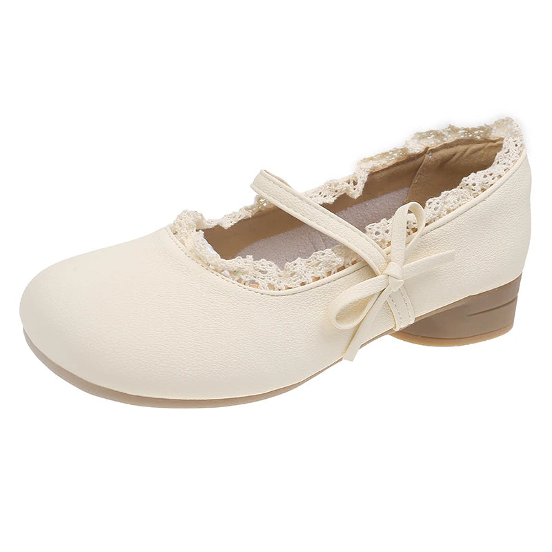 women's Spring summer new retro gentle temperament paired with skirt thick heel shallow mouth comfortable single shoes