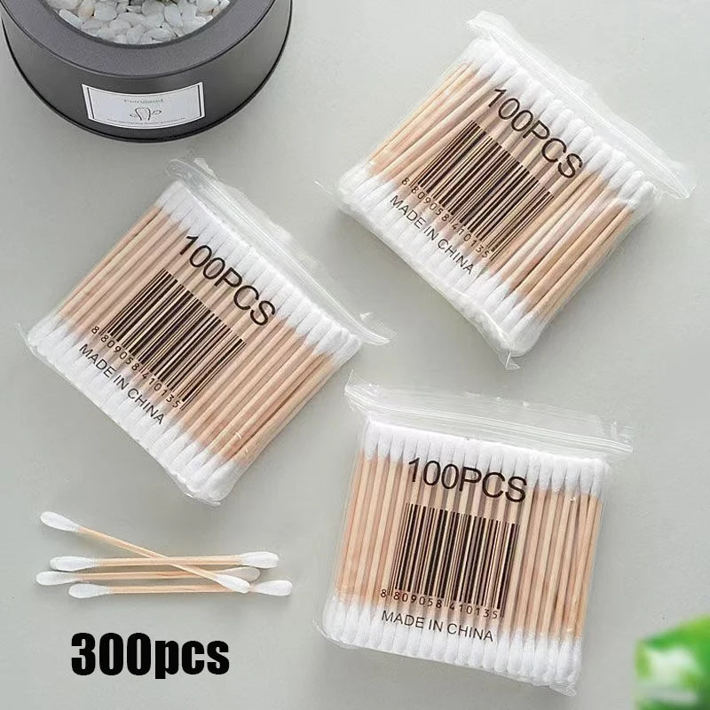 500pcs Double Head Wood Cotton Swab Nose Ears Cleaning Women Makeup Tools Lipstik Cotton Buds Tip Sticks Bastoncillos Oidos