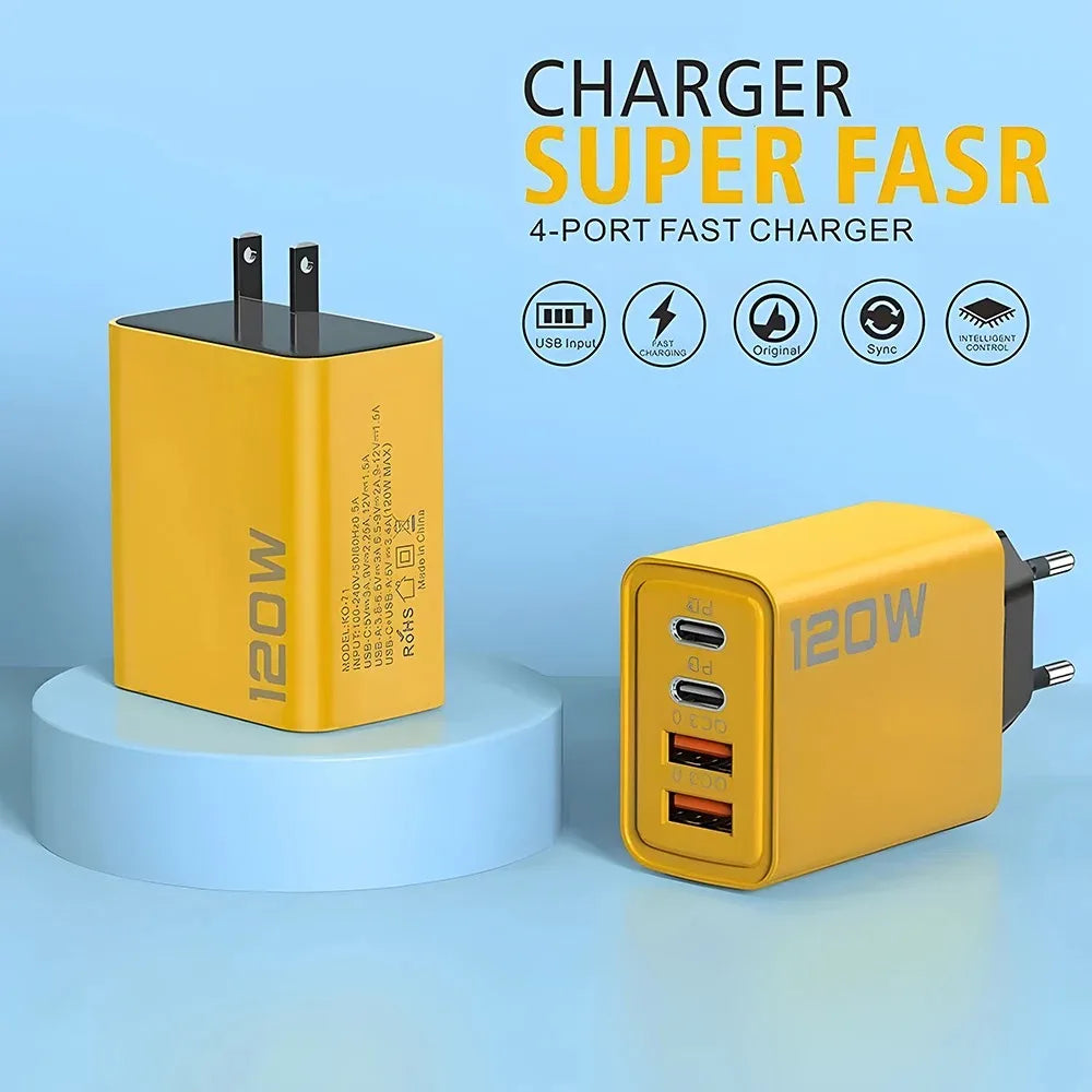 USB PD Charger 120W Type C Fast Charging EU/US Plug Wall Charger For iPhone Samsung Xiaomi Quick Charge 3.0 Mobile Phone Adapter